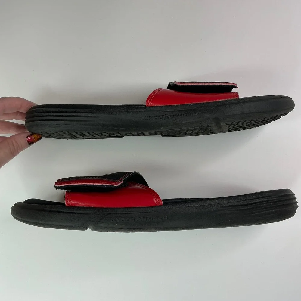 Under Armour Black Red Ignite Slides Mens 10 Adjustable 4D Foam 1235584-004